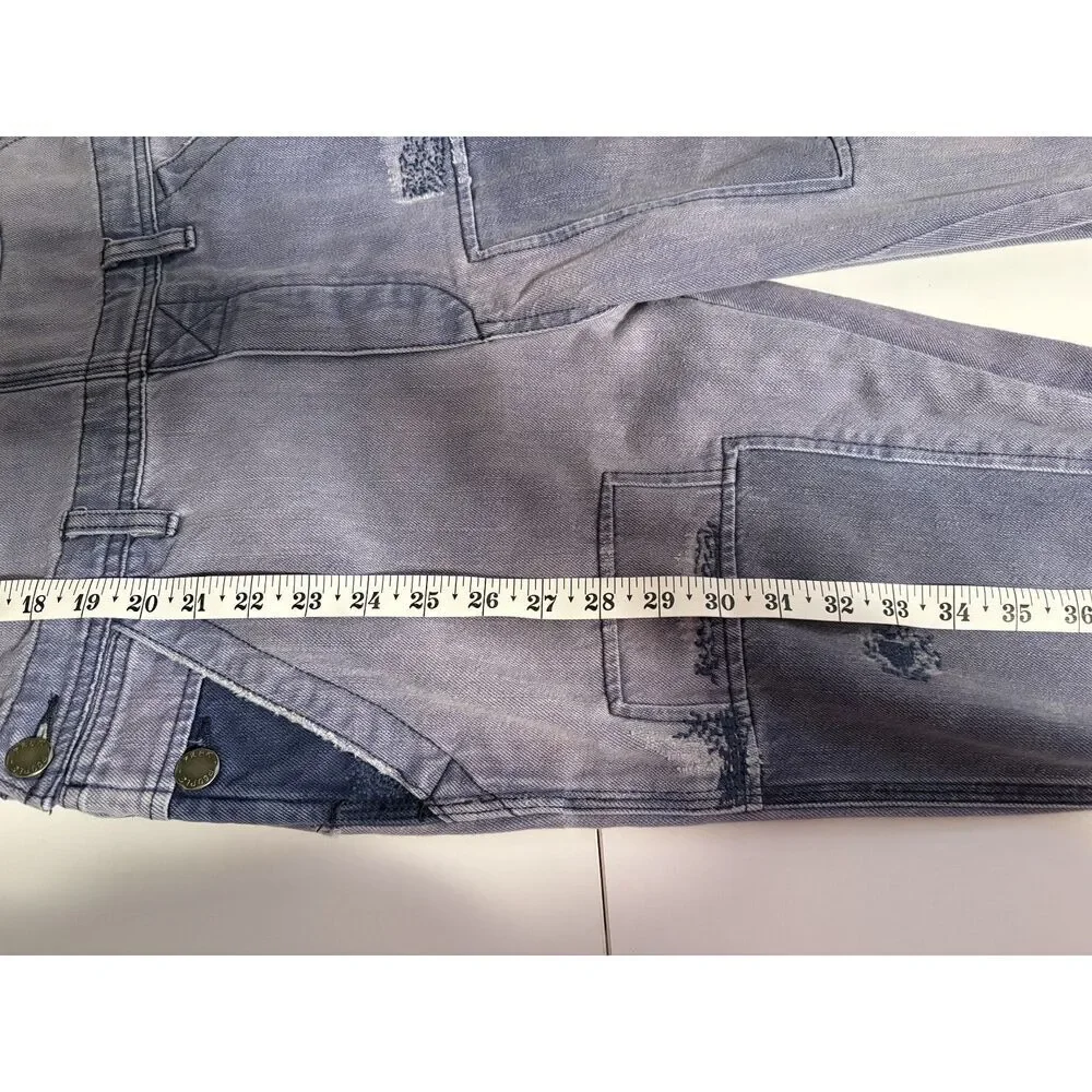 We The Free Vintage Wash Denim Overalls | Distressed Patchwork